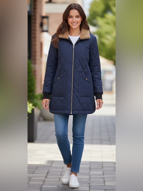 Original Weatherproof Vintage Jackets & Blazers - Weatherproof Vintage Quilted Sherpa Jacket NWOT | Large Navy Warm Hooded Coat